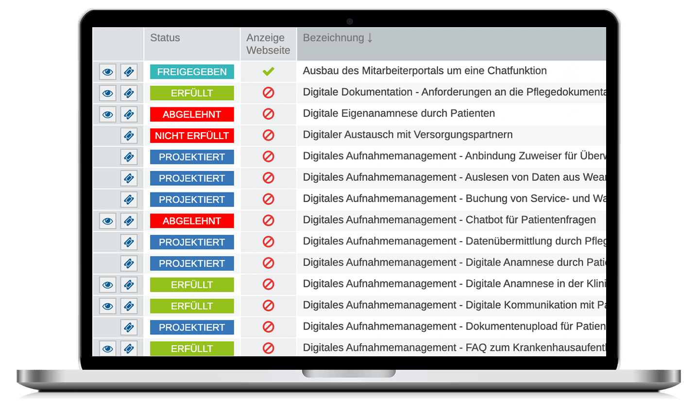 Screenshot Anforderungsmanagement