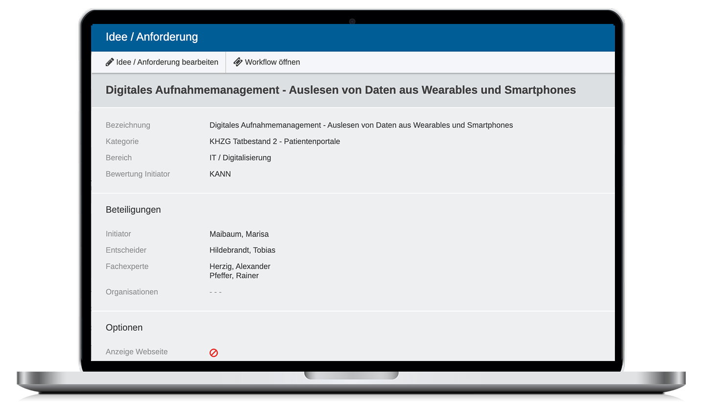 Screenshot Anforderungsmanagement